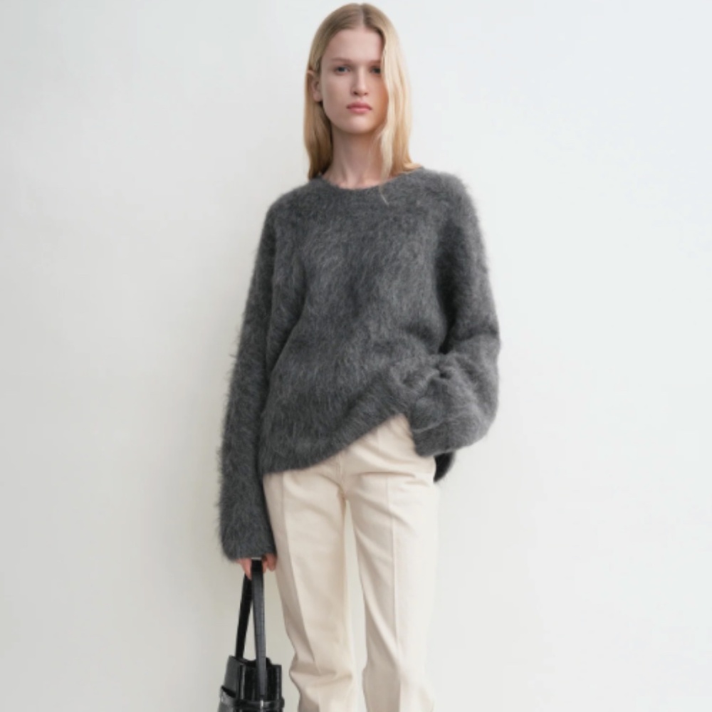 Toteme Biella Alpaca Blend Sweater Dark Grey Melange Size SMALL